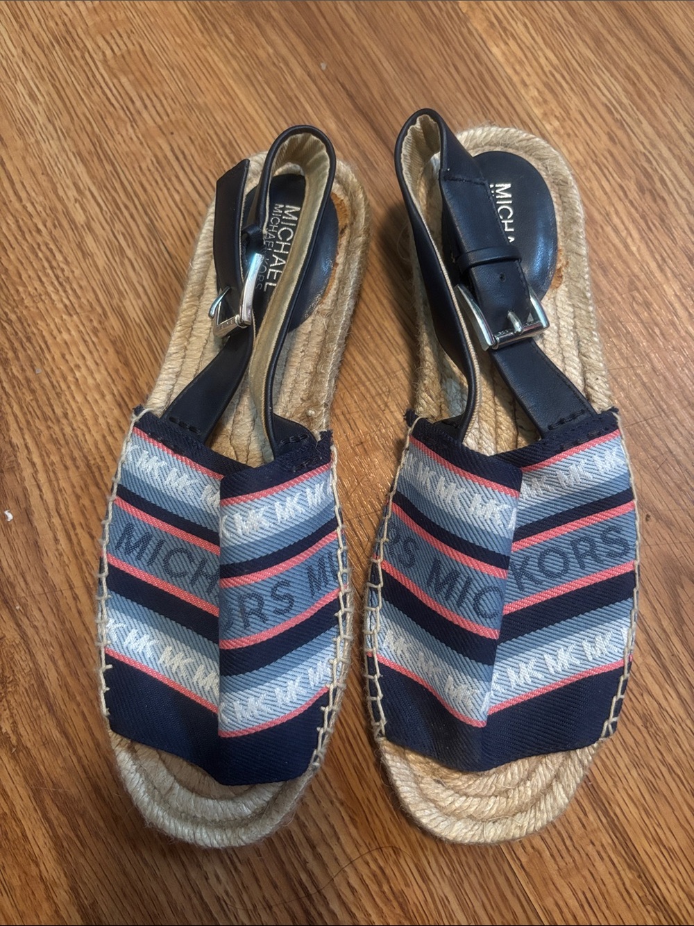 MICHAEL Michael Kors Navy, Coral & Cream Striped Espadrille Sandals